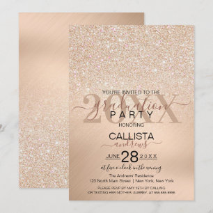 Invitación Moda Champagne Gold Purpurina Graduación metálica
