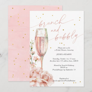 Invitación Moda champán floral flor brunch y burbujeante
