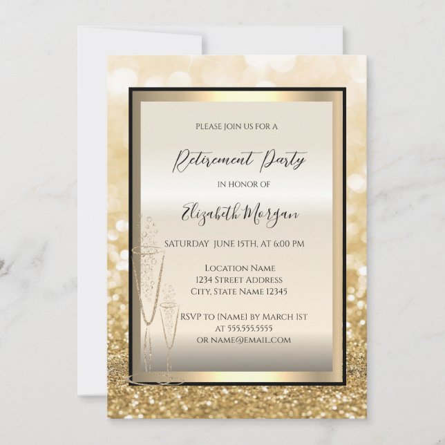 Invitación Moda Champán Glass Gold Bokerement (Anverso)