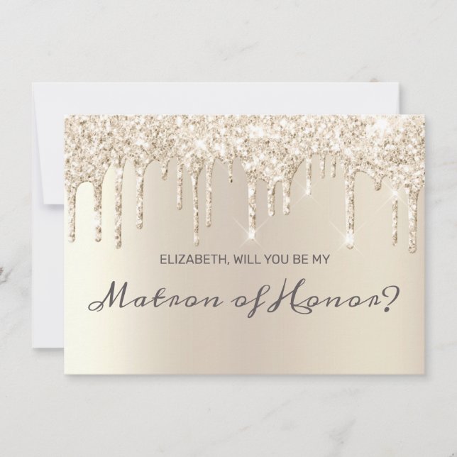 Invitación Moda Champán Purpurina Matron de Honor (Anverso)