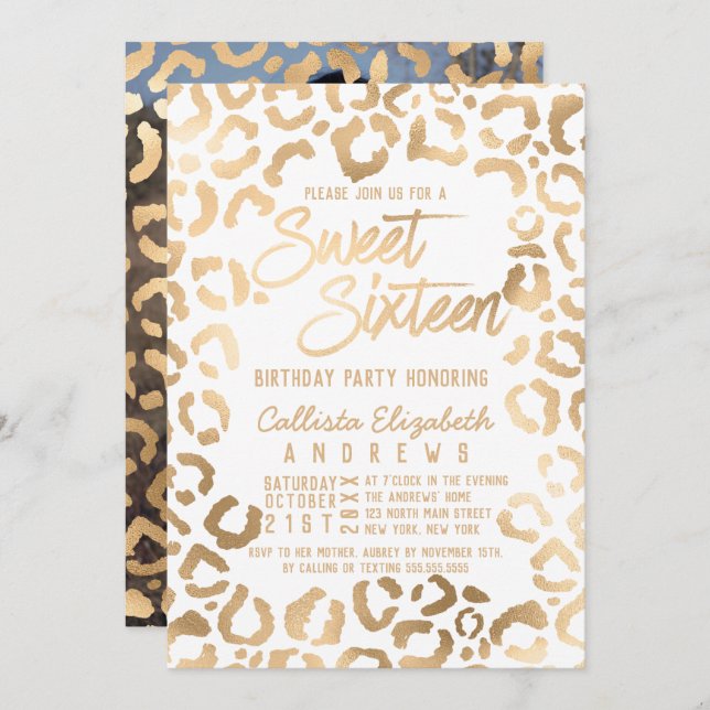 Invitación Moda Cheetah Leopard Sweet 16 Foto (Anverso / Reverso)