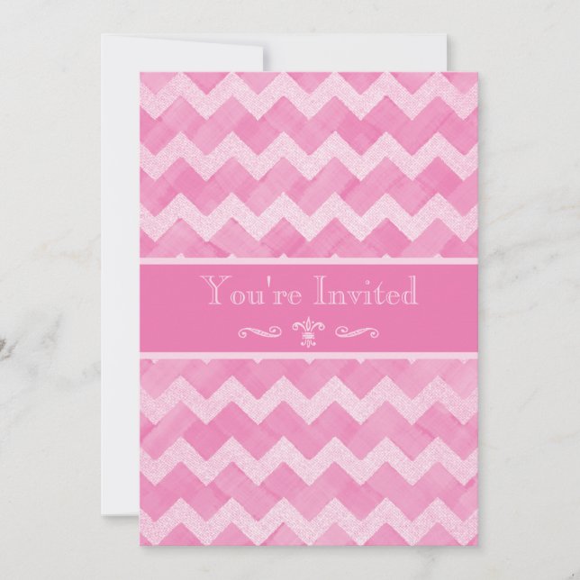 Invitación Moda Chevron Rosa 90º cumpleaños impresión a doble (Anverso)