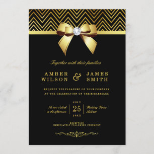 Invitación Moda Chevrons de oro negro Boda de avalancha de di