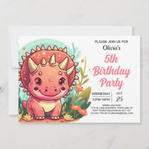 Invitación Moda Chica de dinosaurios imprimible rosa Cumpleañ