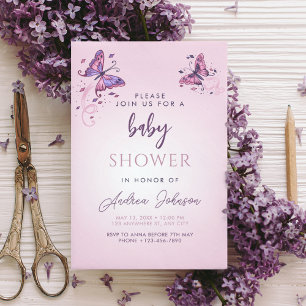 Invitación Moda Chica de mariposas Delicadas Fiesta de Baby S