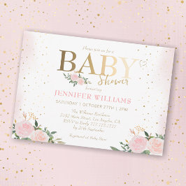 Invitación Moda Chica de oro floral rosa Baby Shower