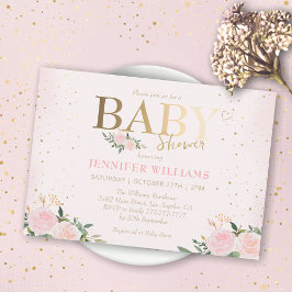 Invitación Moda Chica de oro floral rosa Baby Shower