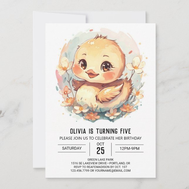 Invitación Moda Chica Duck Cumpleaños (Anverso)