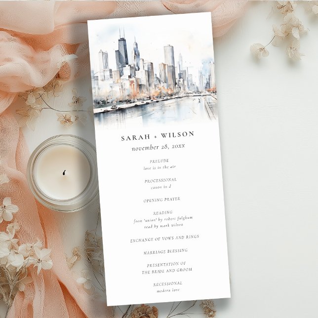 Invitación Moda Chicago, Illinois City Scape Wedding Program (Subido por el creador)