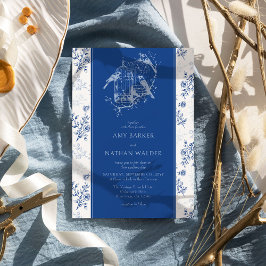 Invitación Moda Chinoiserie Boda blanco y azul vintage