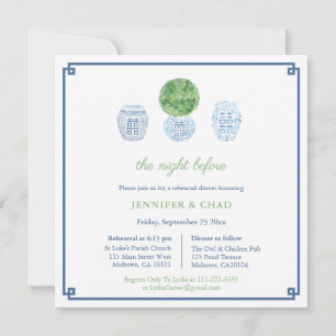 Invitación Moda Chinoiserie Boda Boxwood Cena de ensayo