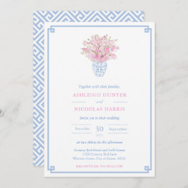 Invitación Moda Chinoiserie Boda De Acuarela Rosa Y Azul