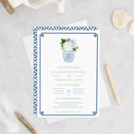 Invitación Moda Chinoiserie Boda de Jar de jengibre azul y ve