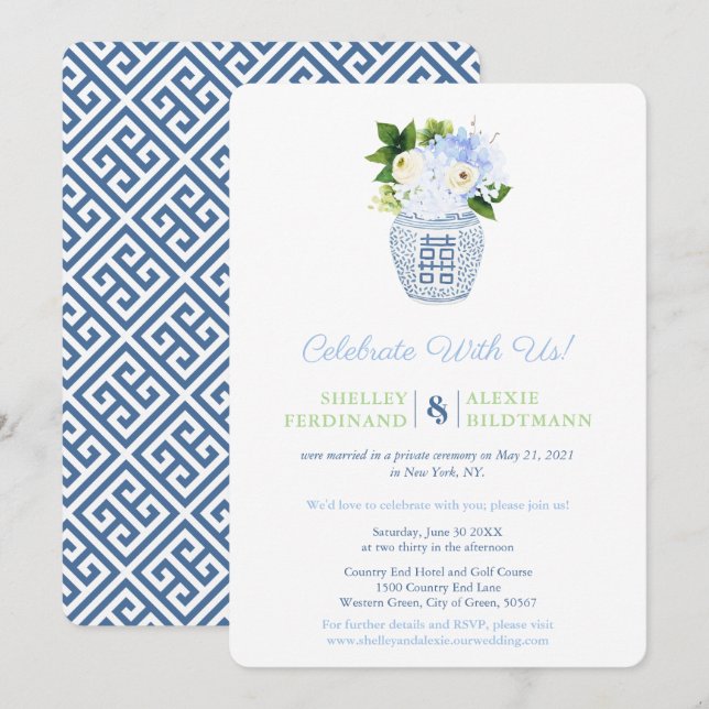 Invitación Moda Chinoiserie Celebrada Solo Con Recepción Esta (Anverso / Reverso)