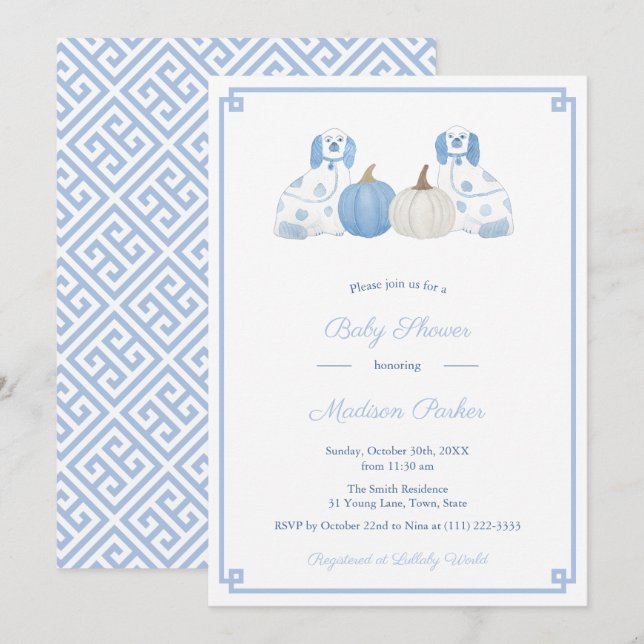 Invitación Moda Chinoiserie Pumpkins otoño Fiesta Baby Shower (Anverso / Reverso)