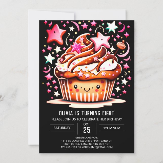 Invitación Moda Chocolate Delight Muffin Chica Cumpleaños (Anverso)