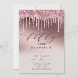 Invitación Moda Cincuenta Purpurinas Rosados Fiesta de Cumple