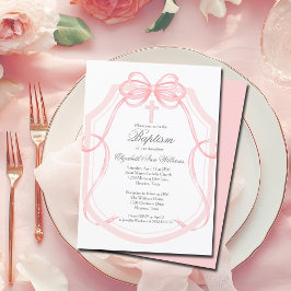 Invitación Moda Cinta Rosa Bow Bow Baptismo Niña