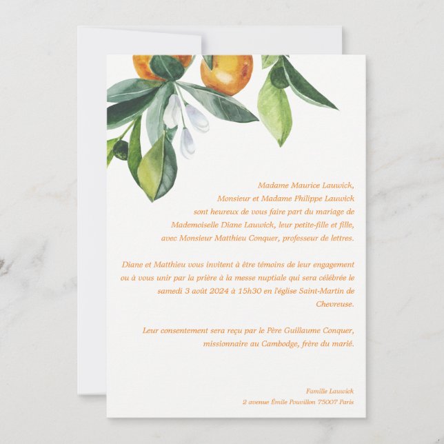 Invitación Moda Citrus Naranja Boho Botánico Boda (Anverso)