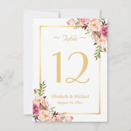 Invitación Moda Clásica Boda de oro floral rosa Número de tab