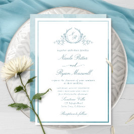 Invitación Moda Clásica Monograma Vidrio Marítimo Boda de acu