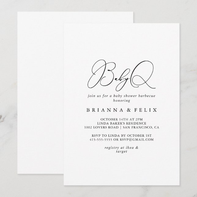 Invitación Moda clásica parrillada Minimalista BabyQ Baby Sho (Anverso / Reverso)