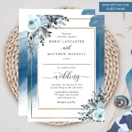 Invitación Moda color de agua azul y Boda de nombre de invita