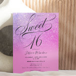 Invitación Moda color rosa purpurina oscuro guión púrpura dul<br><div class="desc">El purpurina morado rosado sombrío resalta la elegante fiesta de cumpleaños Sweet 16 ,  con un elegante pincel de caligrafía de escritura moda . Añadir tu foto</div>