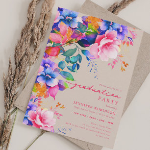 Invitación Moda Colorful Garden Graduación Floral Champagne