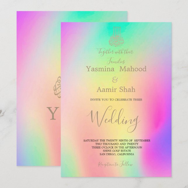 Invitación Moda colorida de Bismillah islámica Boda moderno (Anverso / Reverso)