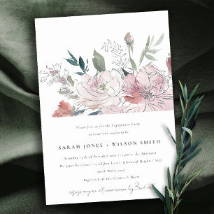 Invitación Moda Compromiso de Floral Dusky Rubor Watercolor
