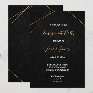 Invitación Moda Compromiso de marco geométrico negro y dorado