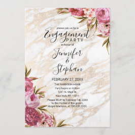 Invitación Moda Compromiso de Mármol de Oro Floral Rosa
