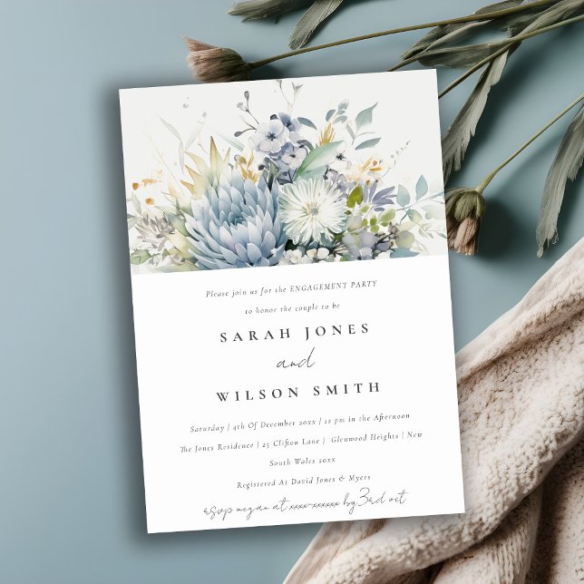 Invitación Moda Compromiso Floral Suculento Azul Azul Azul Az (Subido por el creador)