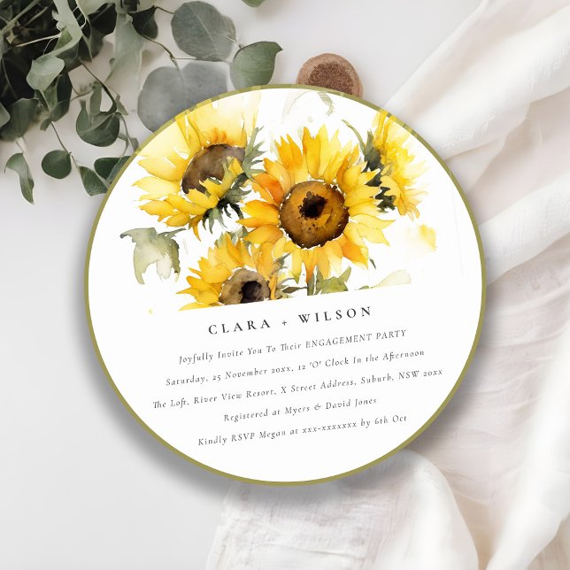 Invitación Moda Compromiso Mínimo Boho Watercolor Sunflower (Subido por el creador)
