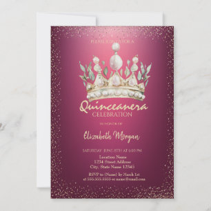 Invitación Moda Confetti acuarela Crown Red Quinceañera