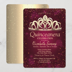 Invitación Moda Confetti Tiara Burgundy Quinceañera