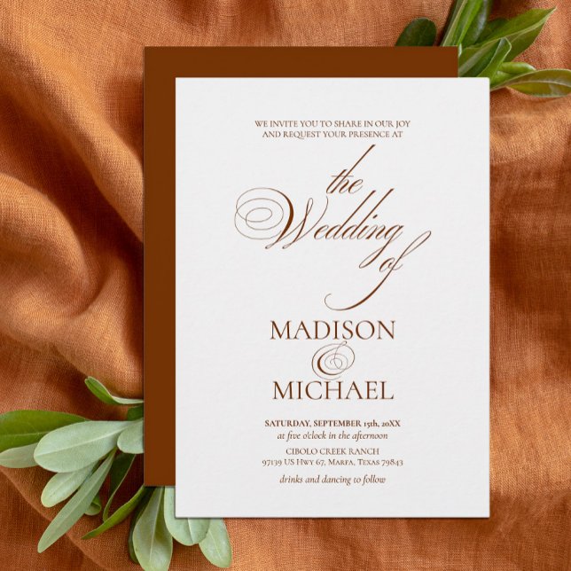 Invitación Moda contemporánea Boho Brown Fall Wedding (Subido por el creador)
