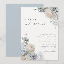 Invitación Moda contemporánea Dusty Blue Garden Boda floral