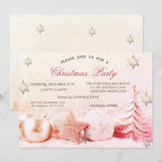 Invitación Moda Copos de nieve, compañía de bolas de árbol de (Anverso / Reverso)