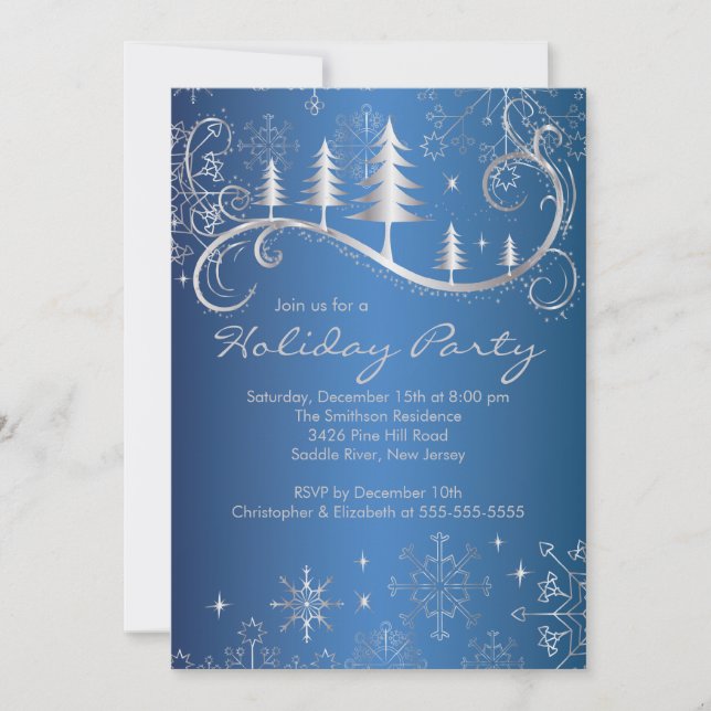 Invitación Moda copos de nieve fiesta navideña de árboles (Anverso)