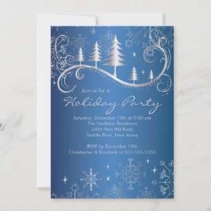 Invitación Moda copos de nieve fiesta navideña de árboles