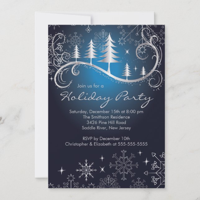Invitación Moda copos de nieve fiesta navideña de feriados de (Anverso)