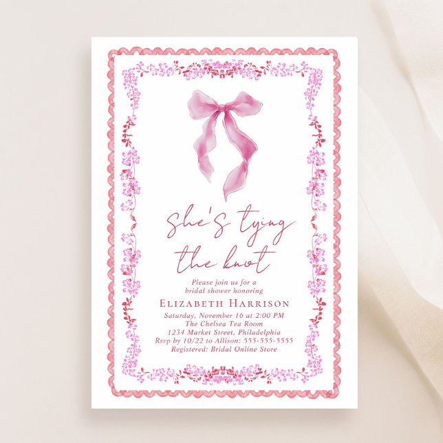Invitación Moda Coquette Bow Watercolor Bridal Shower (Subido por el creador)