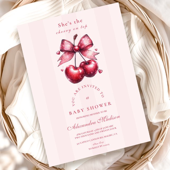 Invitación Moda Coquette Cherry en Baby Shower top (Subido por el creador)