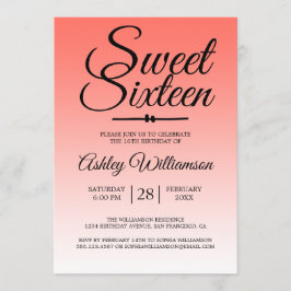 Invitación Moda Coral Tropical Ombre Sweet 16 16º cumpleaños