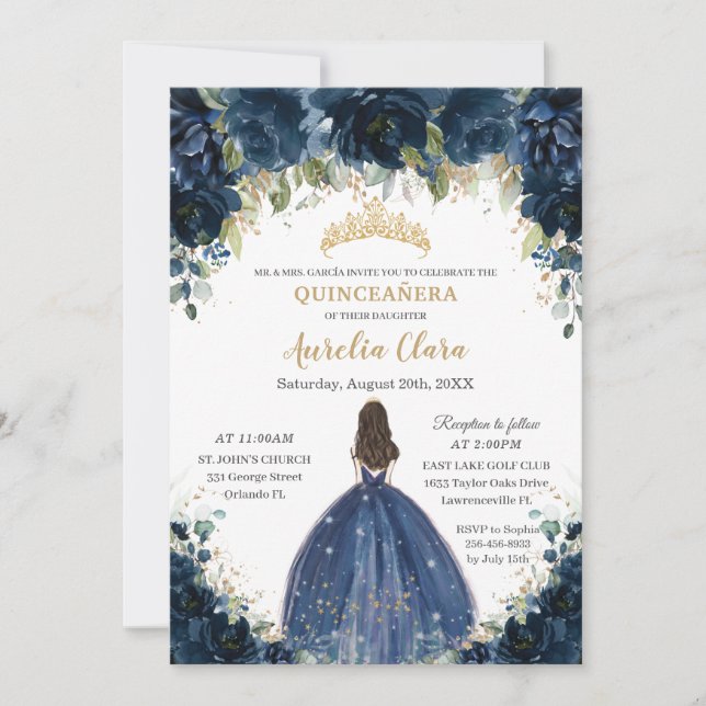 Invitación Moda Corona de la Marina de Quinceañera (Anverso)