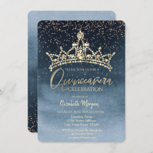 Invitación Moda Corona la Marina Confetti Azul Quinceañera