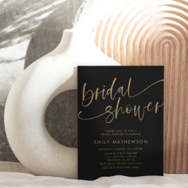 Invitación Moda Cortadora Bridal de Caligrafía Negra y Oro