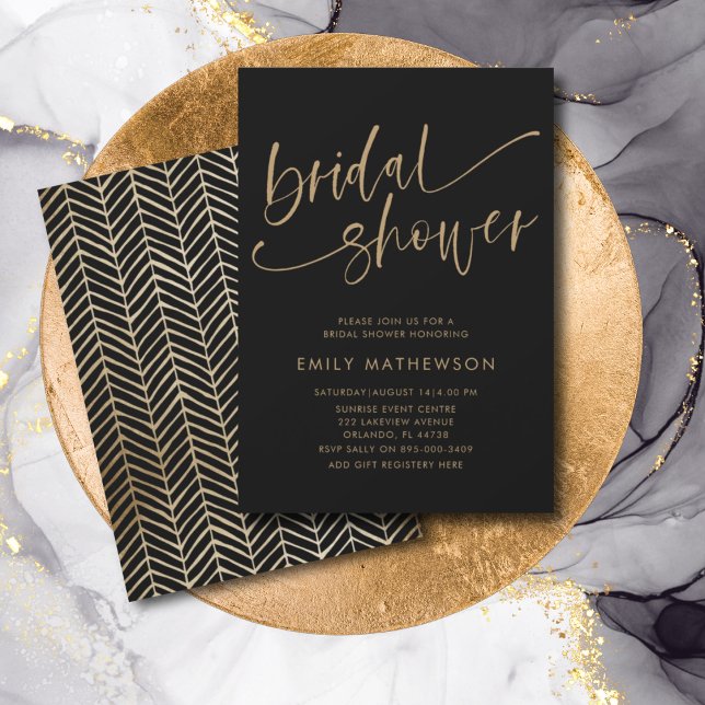 Invitación Moda Cortadora Bridal de Caligrafía Negra y Oro (Subido por el creador)